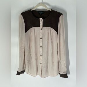 Karen Kane Pink and Brown Button Down Shirt